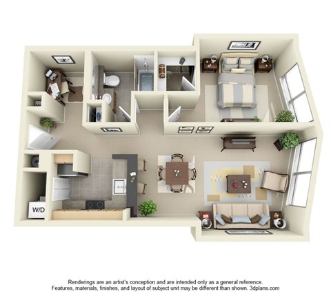 M Street Apartments in Seattle, Washington One Bedroom with Den Floor Plan